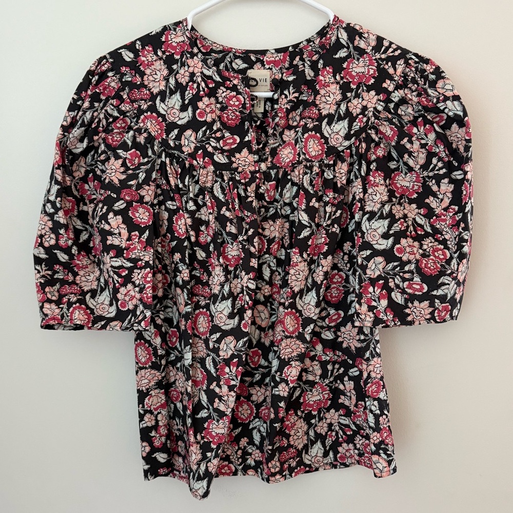 Rebecca Taylor Black and Pink Floral Blouse